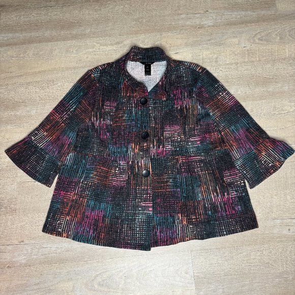 Ali Miles Abstract Peplum Wired Collar Brushed Knit Jacket Artsy Size 2X - Picture 2 of 8